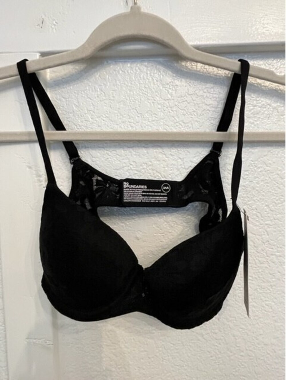 No Boundaries Padded Push Up Underwired Bra Black Adjustable Strap Lace Size 34A